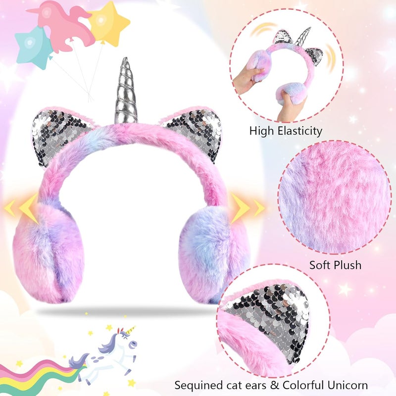 BTHRORO Ear Muffs for Kids Unicorn Earmuffs Winter Cute Ear Warmers Soft Plush Ear Covers for Cold Weather Women Kids Girls - Image 2